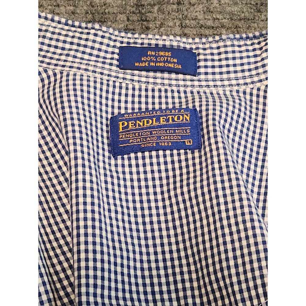 Pendleton Mens Blue Gingham Cotton Button Down Sh… - image 2